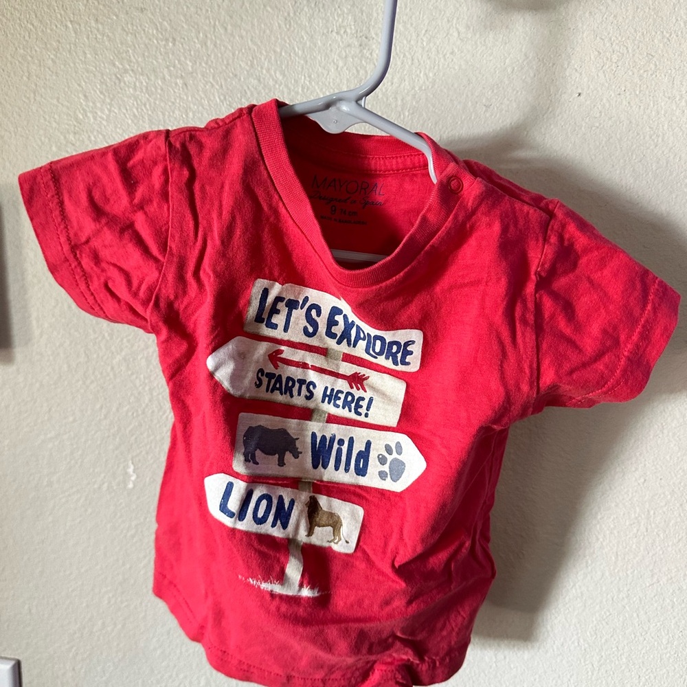 Mayoral Red Short Sleeve Tee with Jungle Graphic